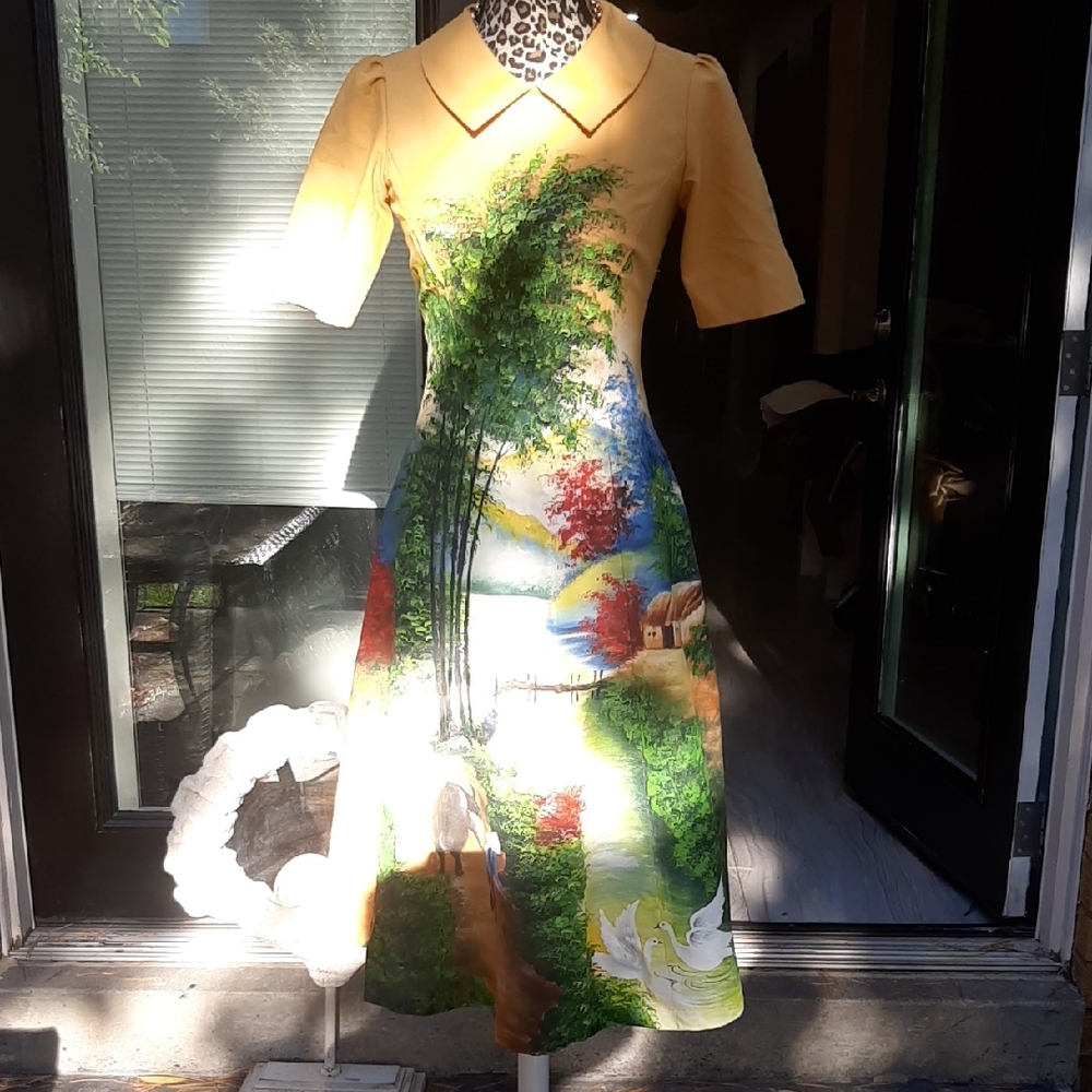 Handpainted By Me Scenic Print Yellow Dress - Picture 3 of 14